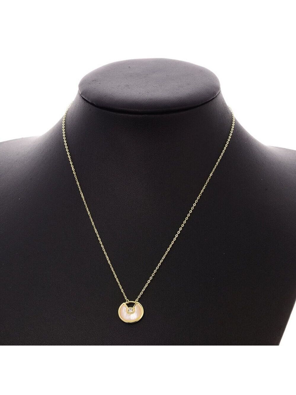 14kt Gold Plated over Sterling Silver White MOP Shell CZ Amulet Necklace - Picture 6 of 6